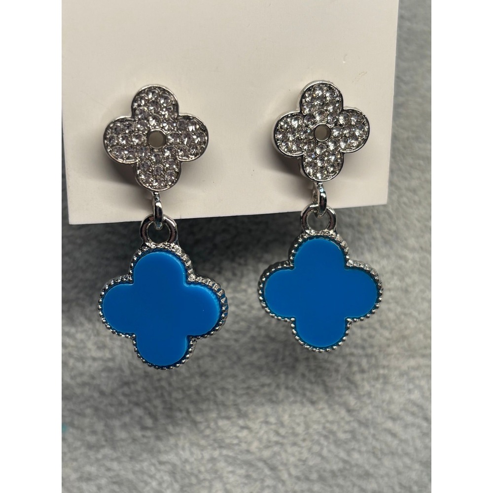 #40. Blue Four-Leaf Clover Drop Earrings